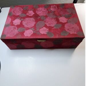 Hand-Painted Jewelry Box in Pink Roses and Green Leafs with a Brass knob